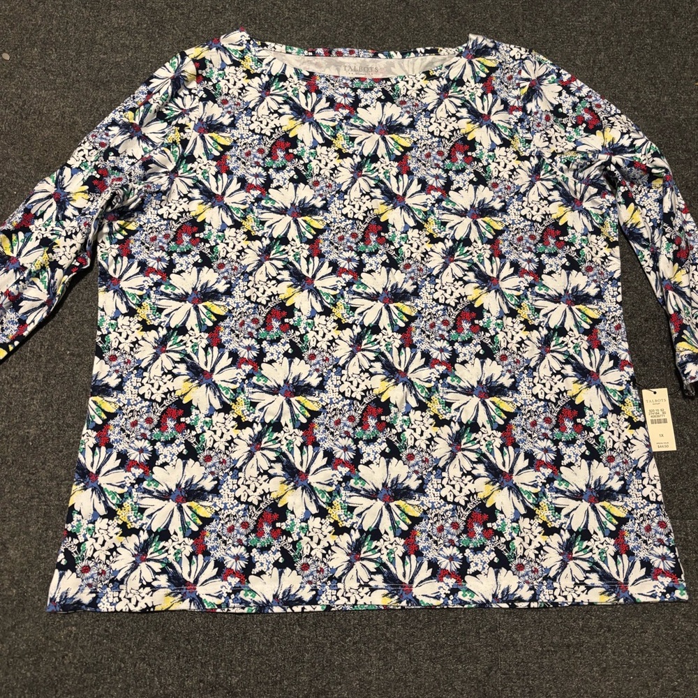 Talbots Navy Floral Long Sleeve Top nwt 1X